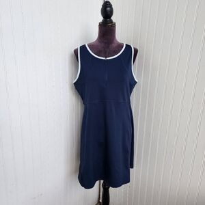 Hind Womens Navy Blue Sleeveless 1/4 Zip Pullover Dress Stretchy Athletic Sz L